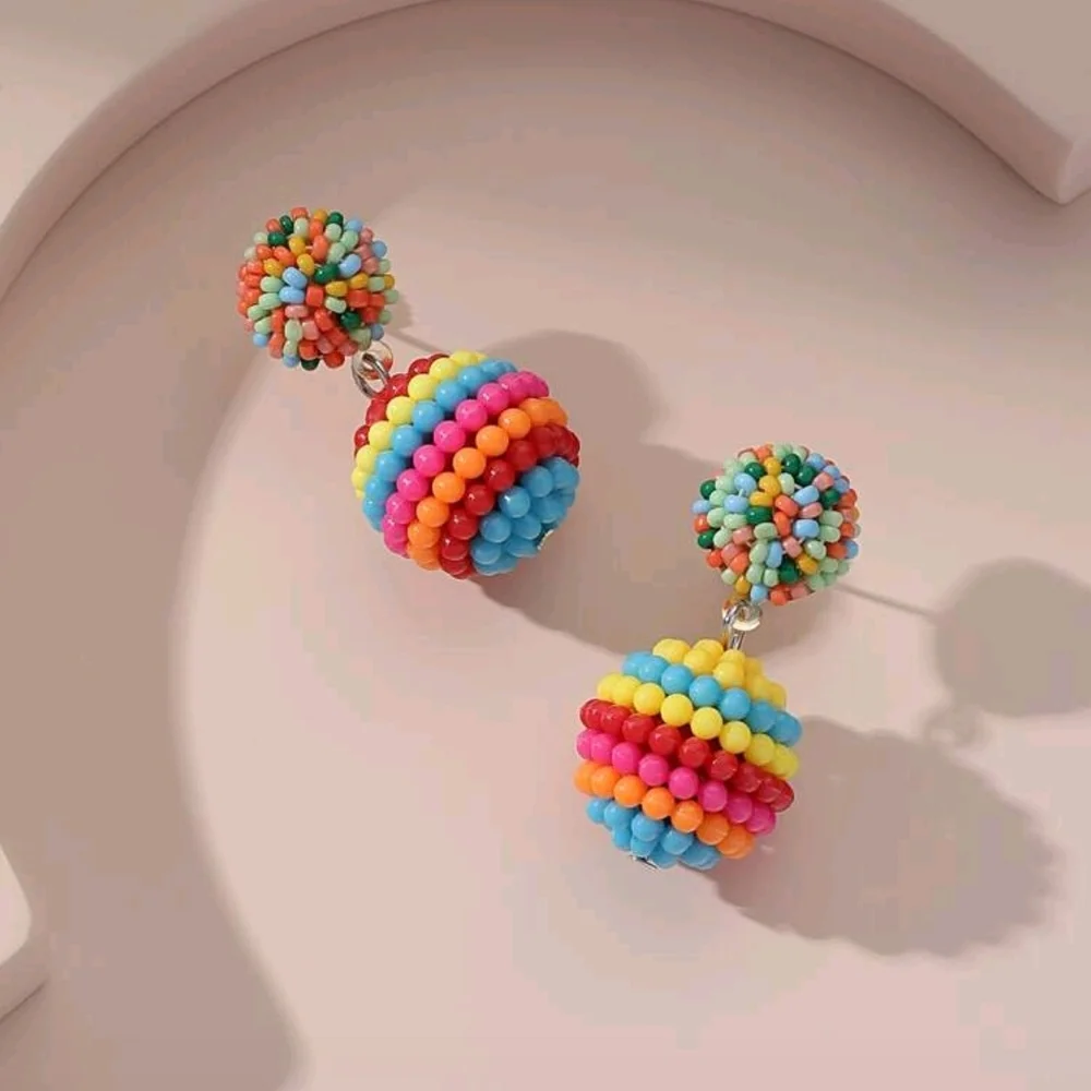 Colorful‎ Beaded Drop Earrings – Retro Candy Ball Style